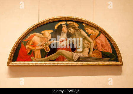 La peinture de lamentation sur le corps du Christ par Lorenzo d'Alessandro aka Sanseverino est exposée dans la galerie des Offices à Florence, Italie. Banque D'Images