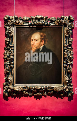 Un autoportrait de Pieter Paul Rubens vers 1628 huile sur panneau en fait. Elle est exposée dans la galerie des Offices à Florence, Italie. Banque D'Images