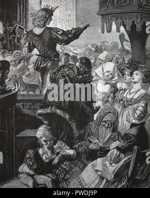 Le chanteur principal (Meistersinger). L'Allemagne. Concours de musique. 14ème-16ème siècle. Gravure, 1882. Banque D'Images