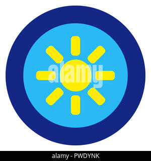 Logo soleil, ciel bleu, rond cadre bleu. Simple illustration sur fond blanc. Banque D'Images