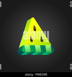 Jaune 3D icône pastèque stylisés sur fond noir. Illustration isométrique de morceau la pastèque. Design coloré. Illustration de Vecteur