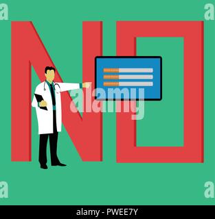 Médecin est debout sur un moniteur d'une cigarette, avec ''NON'' font comme arrière-plan. Illustration de Vecteur