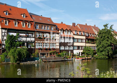D-Bamberg, Regnitz, canal Main-Danube, Haute-Franconie, Franconia, Bavaria, Petite Venise à la Regnitz, Klein-Venedig, ancien camp de pêche, la pêche de la rivière Regnitz, paysage, paysage, rivière, maisons, maisons à colombages, rangée de maisons, Site du patrimoine mondial de l'UNESCO Banque D'Images