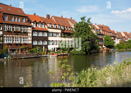 D-Bamberg, Regnitz, canal Main-Danube, Haute-Franconie, Franconia, Bavaria, Petite Venise à la Regnitz, Klein-Venedig, ancien camp de pêche, la pêche de la rivière Regnitz, paysage, paysage, rivière, maisons, maisons à colombages, rangée de maisons, Site du patrimoine mondial de l'UNESCO Banque D'Images
