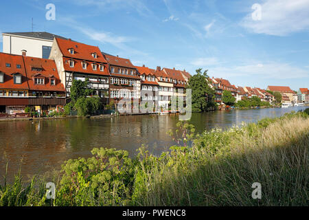 D-Bamberg, Regnitz, canal Main-Danube, Haute-Franconie, Franconia, Bavaria, Petite Venise à la Regnitz, Klein-Venedig, ancien camp de pêche, la pêche de la rivière Regnitz, paysage, paysage, rivière, maisons, maisons à colombages, rangée de maisons, Site du patrimoine mondial de l'UNESCO Banque D'Images