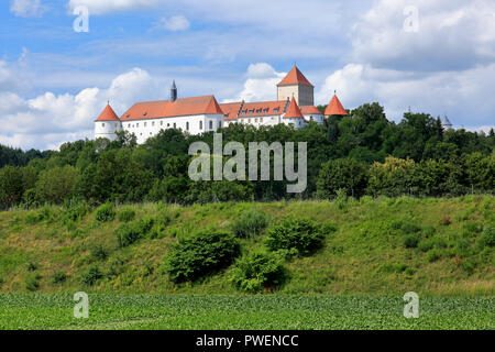 D-Woerth an der Donau, Danube, Haut-Palatinat, en Bavière, le château de Woerth an der Donau, renaissance, vue panoramique, paysage, prairie, forêt Banque D'Images