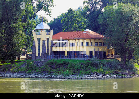 En Rezeti-Holt Veranka, Duna Hotel Sziget, signe de l'information, le kilométrage du Danube, rivière 1488 kilomètres de gauche à l'embouchure du Danube, la navigation, la rive du Danube, rivière paysage près de Baja, Ersekcsanad, Hongrie, le sud de la Hongrie, la plaine pannonienne, le sud de Grande Plaine hongroise, comté Bacs-Kiskun, Veranka Island, Parc National Danube-Drava, Rezeti-Holt-Duna Banque D'Images