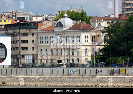 La Bulgarie, la Bulgarie du nord, Ruse au bord du Danube, Rousse, Russe, basses terres du Danube, des publicités à la rive du Danube, quay Banque D'Images