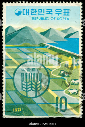 Timbre cachet de la Corée du Sud, publié en 1971 Banque D'Images