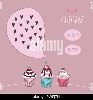 Belle belle caricature yummy cupcake Illustration de Vecteur