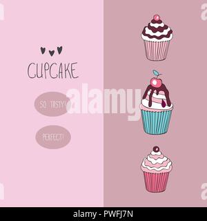 Belle belle caricature yummy cupcake Illustration de Vecteur