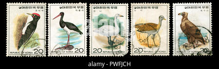Timbres cachet de la Corée du Sud dans la série émise en 1976 Oiseaux Banque D'Images
