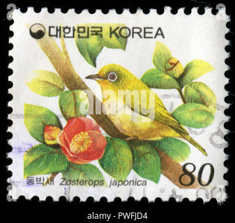 Timbre cachet de la Corée du Sud dans la série des Oiseaux publié en 1997 Banque D'Images