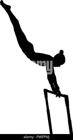 Barres asymétriques gymnaste femme exercice en gymnastique artistique Illustration de Vecteur