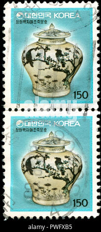Timbres cachet de la Corée du Sud dans la série des objets d'Art en 1990 Banque D'Images