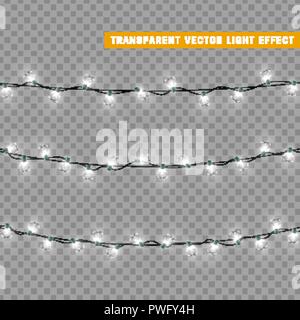 Guirlandes couleur blanc vecteur isolés, les décorations de Noël effets lumières. Les feux lumineux pour noël vacances. Illustration de Vecteur