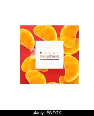 Joyeux Noël carte. Fruit fond rose. Tranches d'orange et de mandarine sont dispersés. Illustration de Vecteur
