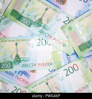 Moscou, Russie - 0828 2018 : Vue de dessus de nouveaux billets roubles Banque D'Images