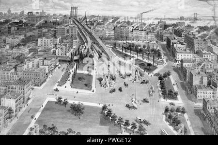 Plaza de la Manhattan Brooklyn Bridge - Harry M. Pettit - B&W. Banque D'Images