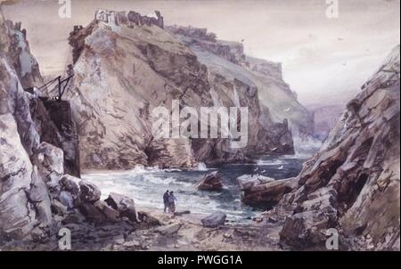 Seascape avec deux figures Tintagel Cornwall Angleterre - William Trost Richards. Banque D'Images