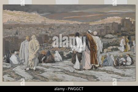 Les Disciples ayant quitté leur cachette regarder de loin à l'Agonie - James Tissot. Banque D'Images