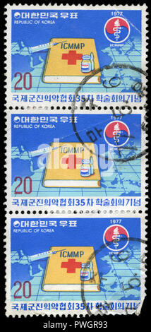 Timbres cachet de la Corée du Sud a publié en 1977 Banque D'Images