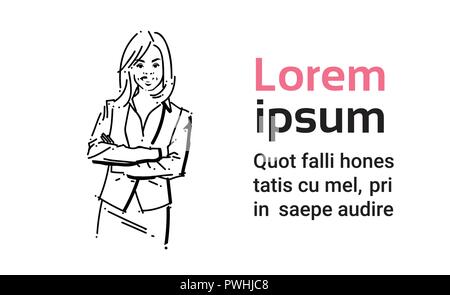 Business Woman plié mains concept businesswoman portrait sur fond blanc part dessiner croquis silhouette Illustration de Vecteur