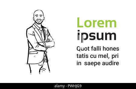 L'homme d'affaires plié mains concept businessman portrait sur fond blanc part dessiner croquis silhouette Illustration de Vecteur