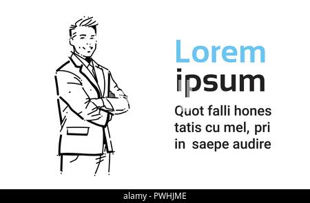 L'homme d'affaires plié mains concept businessman portrait sur fond blanc part dessiner croquis silhouette Illustration de Vecteur