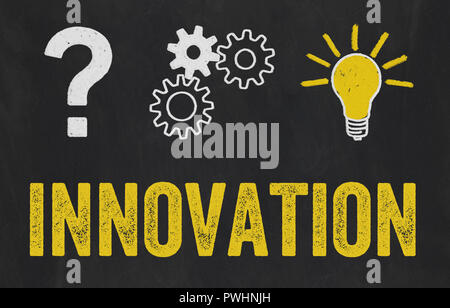 Point d'interrogation, les engrenages, les ampoules - Innovation Concept Banque D'Images