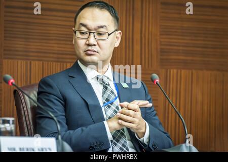 ASTANA, Kazakhstan. Le 11 octobre 2018. Erjan Ashikbayev, l'homme politique kazakh, Adjoint au Ministre des affaires étrangères du Kazakhstan depuis 2013. Banque D'Images