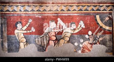 La lapidation de saint Steven, une fresque médiévale de l'église de Sant Joan de Boí, datant du 12ème siècle ap. Banque D'Images