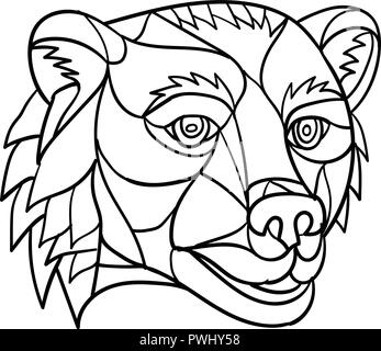 Polygone bas style mosaïque illustration d'un grizzly ou un ours brun tête sur fond isolé en noir et blanc. Illustration de Vecteur