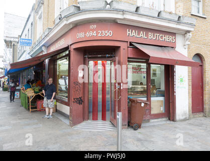 Les bouchers halal, Deptford High Street, Deptford, Lewisham, London SE8, England, UK Banque D'Images