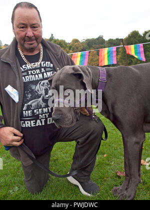 Un Dogue chien et son propriétaire Banque D'Images