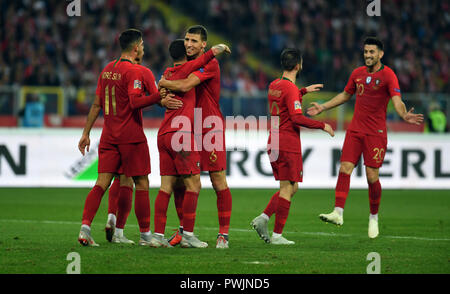 CHORZOW, Pologne - 11 octobre 2018 : UEFA Ligue des Nations Unies Pologne et Portugal o/p : But pour le Portugal Banque D'Images