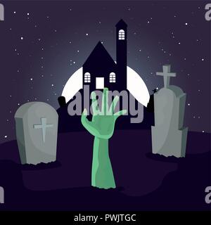 Happy Halloween house cimetière pierres tombales vector illustration Illustration de Vecteur