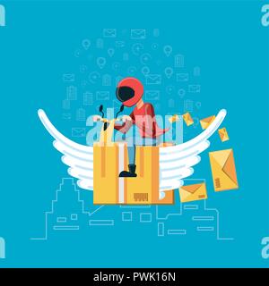 Les boîtes de messagerie travailleur avec flying service logistique vector illustration design Illustration de Vecteur