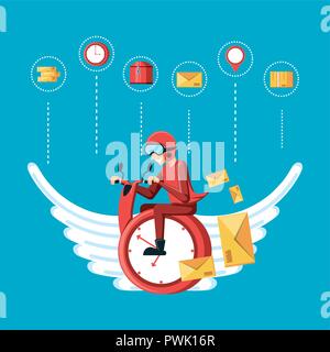 Travailleur courier avec horloge battant service logistique vector illustration design Illustration de Vecteur