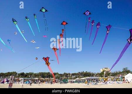 CERVIA, ITALIE - 1 mai : ciel plein de cerfs-volants pour l'International du cerf-volant le 1 mai 2010 à Cervia, en Italie. Ce festival rassemble des cerfs-volistes du monde entier chaque année depuis 1981. Banque D'Images