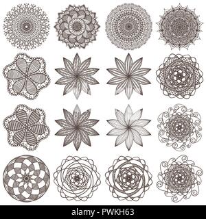 Série de mandalas créative et artistique isolé sur fond blanc. Collection de motifs de tatouage mehendi. Beaux ornements floraux abstraits créative Illustration de Vecteur