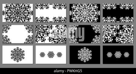 Chic et belle vector set de cartes monochrome des modèles. Dessins noir et blanc avec lacets mandala de la carte cadeau, certificat, flyers. Illustration de Vecteur