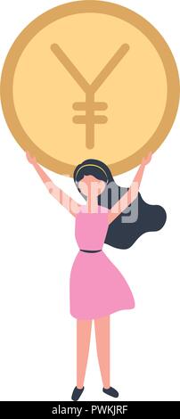 Woman holding yen coin argent vector illustration Illustration de Vecteur