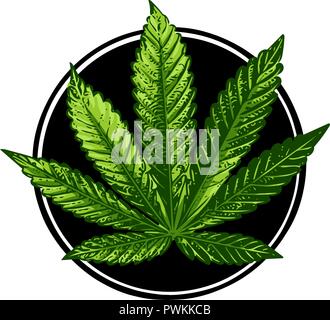 Le Cannabis signer l'illustration. Vecteur. L'icône vert foncé sur fond transparent. Illustration de Vecteur