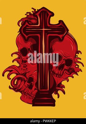 Armoiries de gothique avec tête de mort et Rosaire, grunge vintage Illustration de Vecteur