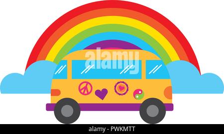 Mini van rainbow retro style hippie vector illustration Illustration de Vecteur