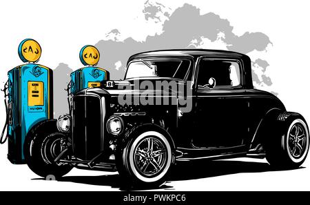 Vintage car, hot rod garage, hotrods,voiture voiture old school, Illustration de Vecteur