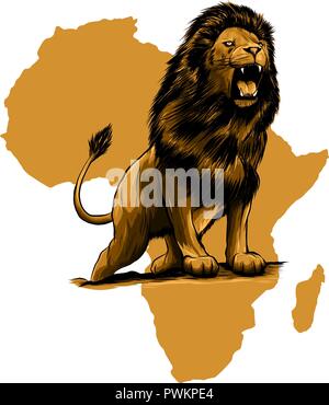 Vector Illustration of angry lion bondissant en arrière-plan blanc Illustration de Vecteur