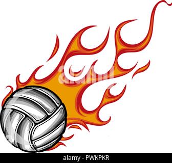 Volley Ball vector Cartoon illustration Flaming en fond blanc Illustration de Vecteur