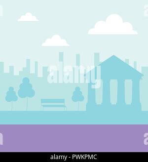 City Park Street School couleur nuages vector illustration Illustration de Vecteur